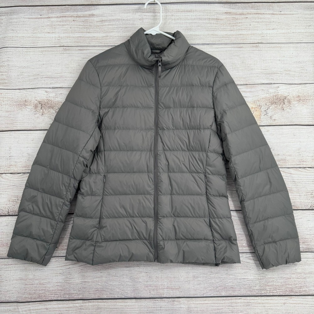 Quince Puffer Jacket Women Medium Gray Lightweight Down W-JKT-10 Mock Neck